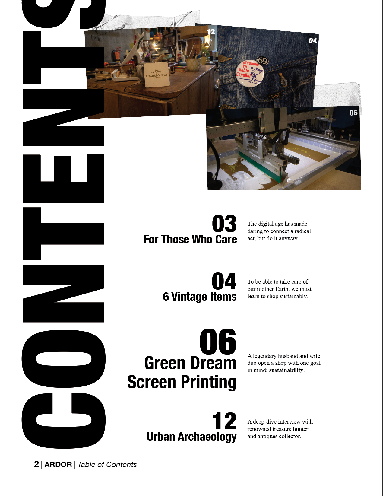 ARDOR MAGAZINE: Table of Contents